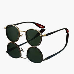 Damen Sonnenbrille mit rundem Metallrahmen und UV400 Schutz in Goldschwarz
