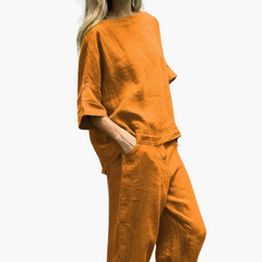 Zweiteiler Set Damen - Crop Top & Cropped Hose für den Sommer in Orange