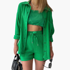 Zweiteiliges Set mit Shorts für Damen - lässiger Sommerlook in Gemüse