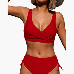 Bikini-Set Zweiteiler - Damen Bademode mit hohem Bund in Rot