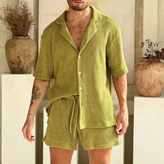 Set aus Hemd mit Knopfleiste und Kordelzug-Shorts in Grün