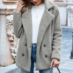 Teddy Damen Mantel Kurz | Elegant Lässig in Hellgrau