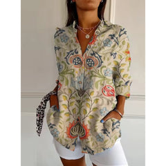 Lässig Button Down Hemd für Damen | Blumen Bedrucken in Mehrfarbig 2