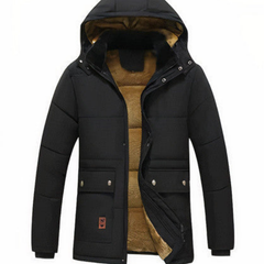 Winterjacke Herren Parka Warm | Abnehmbare Kapuze in Schwarz