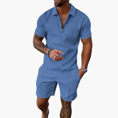 Herren Sommer Zweiteiler mit Reißverschluss und Shorts in Hellblau