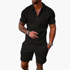 Herren Sommer Zweiteiler mit Reißverschluss und Shorts in Schwarz