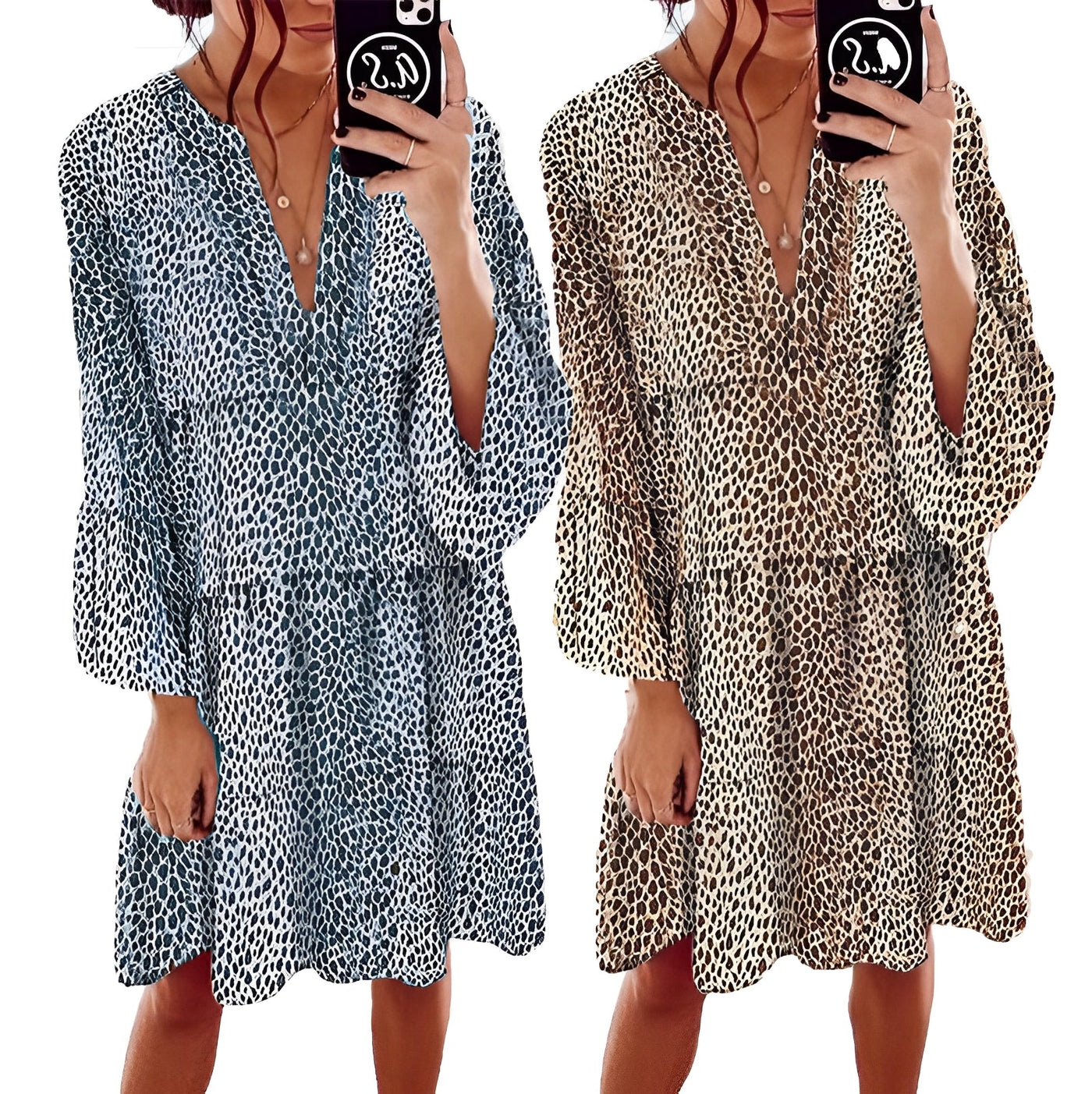 Tegan - Kleid mit V-Ausschnitt und Leopardenmuster