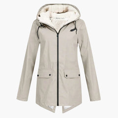 Wasserabweisender Trenchcoat mit Kapuze für Damen in Beige