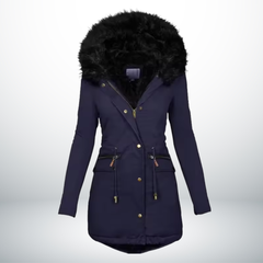 Zynro™ - Entspannte Mittellange Winterjacke mit Kapuze und Weichem Kragen in Blau