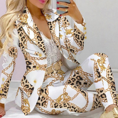 Buntes Set aus Blazer und Hose für Frauen in Braun