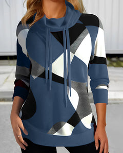 Damen Kapuzenpullover mit geometrischem Drucken | Lange Ärmel in Blau