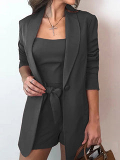 Juliana - 3er-Set: Weste, Anzugjacke, High-Waist-Shorts in Schwarz