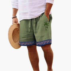 Herren Badeshorts Sommer mit Kordelzug und Palmenmuster in Grün