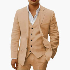 Herren Sommeranzug dreiteilig mit Weste Jacke und Hose in Beige