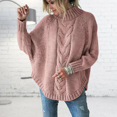 Strick Rollkragenpullover mit Batwing Ärmeln in Rosa