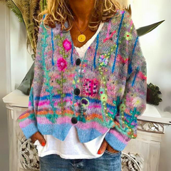 Melanie | Damen Gestrickter Strickjacken-Pullover in Blau