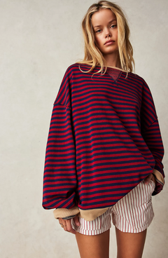 Damen Lässig Rundhals Langarm Shirt Pullover in Rot