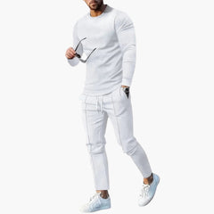 Zweiteiliges Herren-Set für Frühling und Herbst mit Langarmshirt in Weiß
