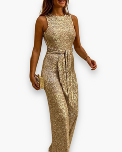 Damen Eleganter Glitzer Jumpsuit | Festlich Hochzeitsmode in Gold
