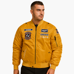 Herren Piloten Bomberjacke mit geripptem Saum in Gelb