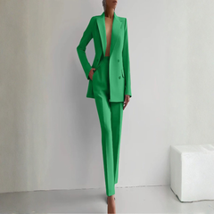 Elke | Damen Zweiteiler Blazer Hosen Set in Grün