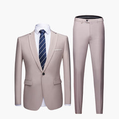 Herren Zweiteiler Anzug mit Blazer und flacher Front Hose in Khaki