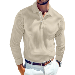 Daniel | Retro-Polo Herren stilvoll gestrickt mit Rippstruktur in Beige