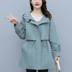Trenchcoat Damen | Übergangszeit Mit Mittlerem Schnitt Und Kapuze in Blau