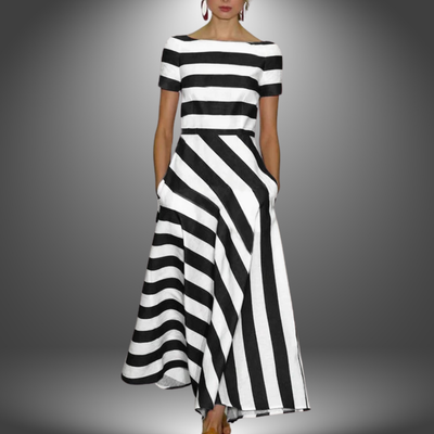 Carina© | Langes, handgefertigtes, gestreiftes Kleid
