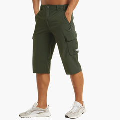 Herren Bermuda Cargo Shorts mit Taschen für Sommer Outdoor in Dunkelgrün