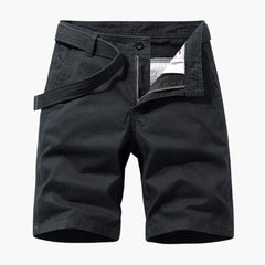 Herren-Cargo-Shorts aus Mischgewebe mit verstellbarem Gürtel und Taschen in Schwarz
