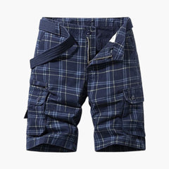 Herren Cargo Shorts mit Karomuster und Stoffgürtel in Blau