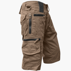 Herren knielange Cargo-Shorts mit mehreren Taschen und Gürtelschlaufen in Braun