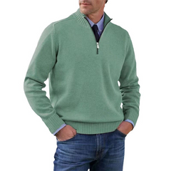 Pullover Herren Half Zip Modern | Warm Komfort Freizeit in Grün