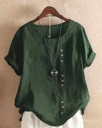 Zayla - Unifarbenes Kurzarm-Bluse mit Rundhalsausschnitt