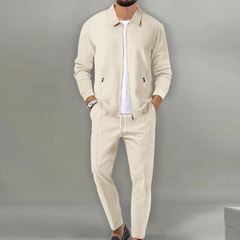 Luca | Herren Trainingsanzug Set Jacke und Hose Waffelstruktur in Beige
