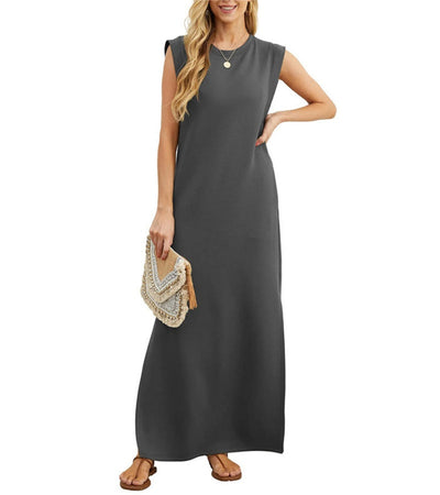 Romaisa | Lässiges langes Kleid mit Schlitz und bügelfrei