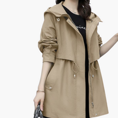 Damen Trenchcoat mit Kapuze und verstellbarer Taille in Beige