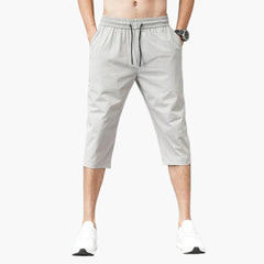 Herren Sommer Dreiviertel Shorts mit Kordelzug und geradem Bein in Grau