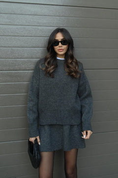 ANNETT - STRICKPULLI UND ROCK IM SET in Grau