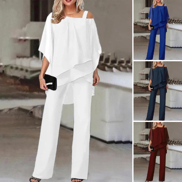 Asymmetrisches Oberteil und Weit Geschnittene Hose Set für Damen