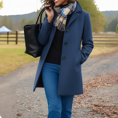 Tradura™ - Klassischer Mittellanger Knopfmantel in Blau