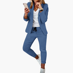 Lounge-Set für Frauen - Blazer mit Jogginghose und Kordelzug in Blau