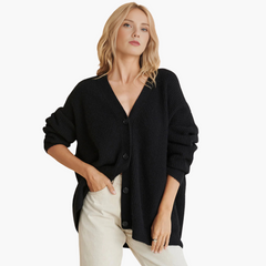 Damen Strickjacke mit V-Ausschnitt und Knopfverschluss in Schwarz
