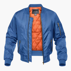 Herren Bomberjacke mit geripptem Saum und gestepptem Futter in Blau