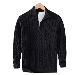 Pullover Herren Mit Reißverschluss | Strickjacke Mit Kabelmuster in Schwarz