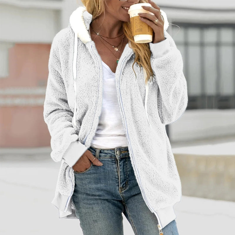 Damen Winter Teddy Mantel | Mit Kapuze