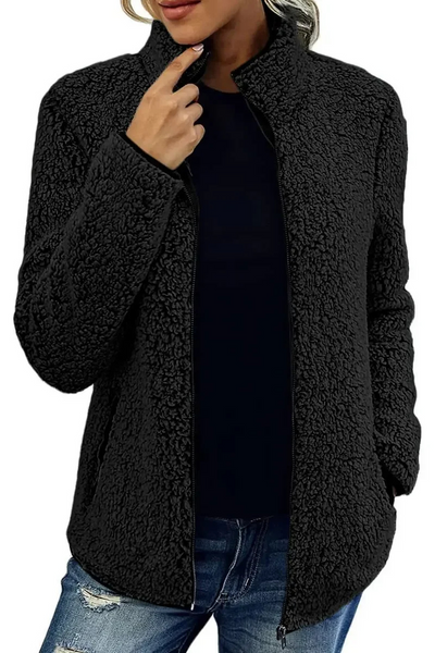 Fleece-Strickjacke mit Reißverschluss und Taschen für Frauen