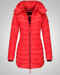 Ella | Damen Lange Kapuzen Winter Daunenjacke in Rot