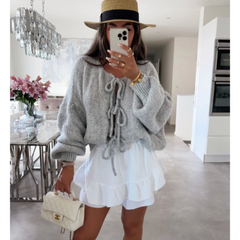 Bernice - Oversized Strickjacke - Schleifenverschluss in Grau